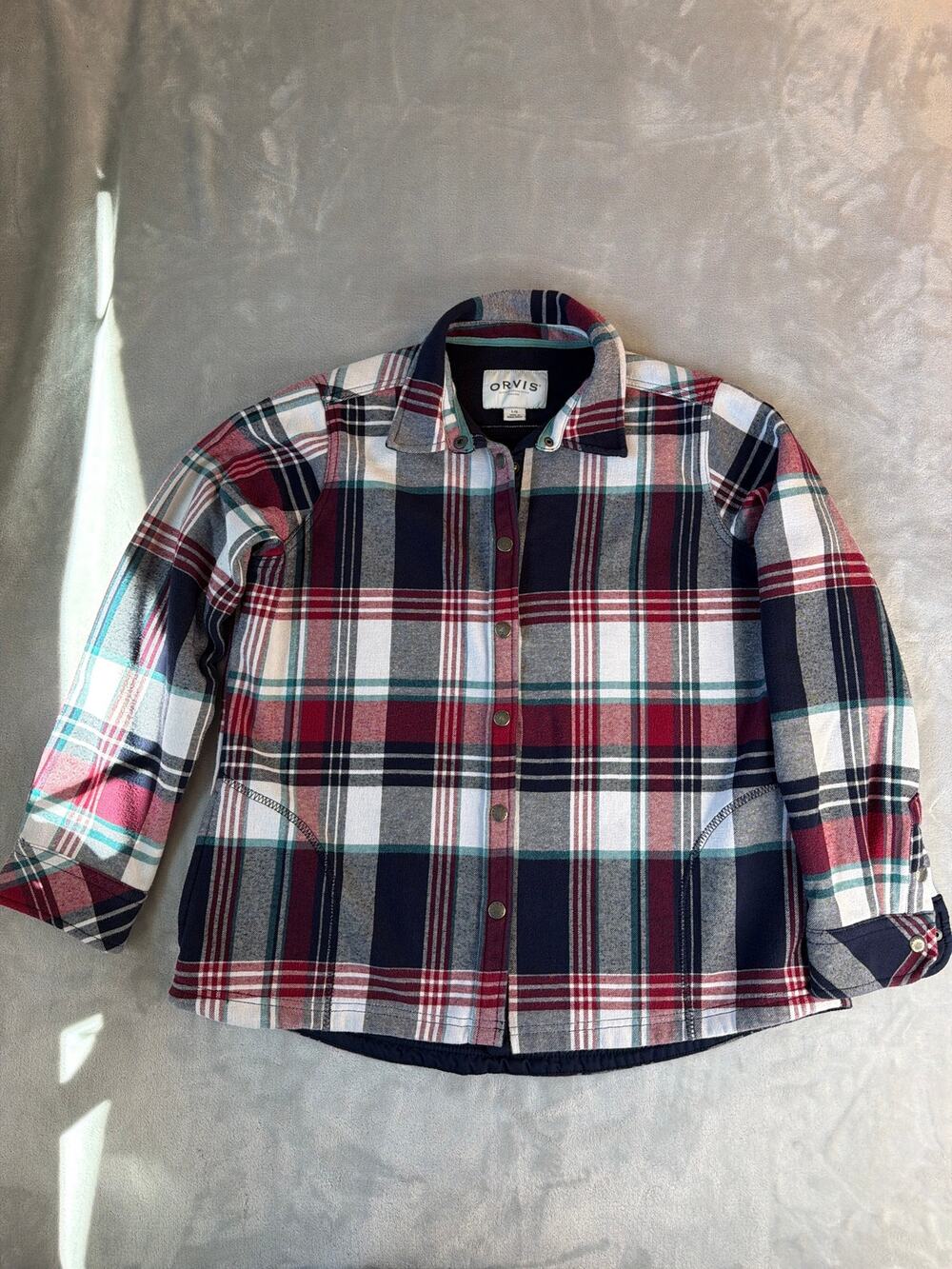 Orvis Pinnacle Fleece Lined Flannel Shirt Jacket Women's Large Plaid Shacket